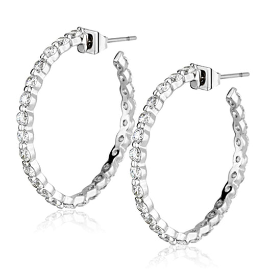 MA3W370 - Rhodium Brass Earrings with AAA Grade CZ  in Clear