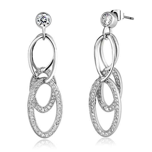 MA3W379 - Rhodium Brass Earrings with AAA Grade CZ  in Clear