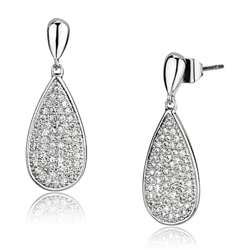 MA3W380 - Rhodium Brass Earrings with AAA Grade CZ  in Clear