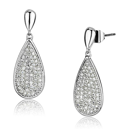 MA3W380 - Rhodium Brass Earrings with AAA Grade CZ  in Clear