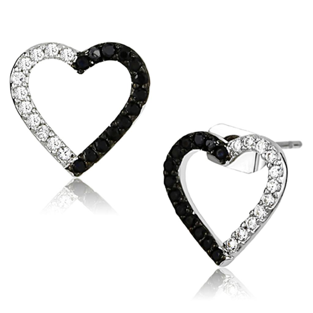 MA3W381 - Rhodium + Ruthenium Brass Earrings with AAA Grade CZ  in Jet