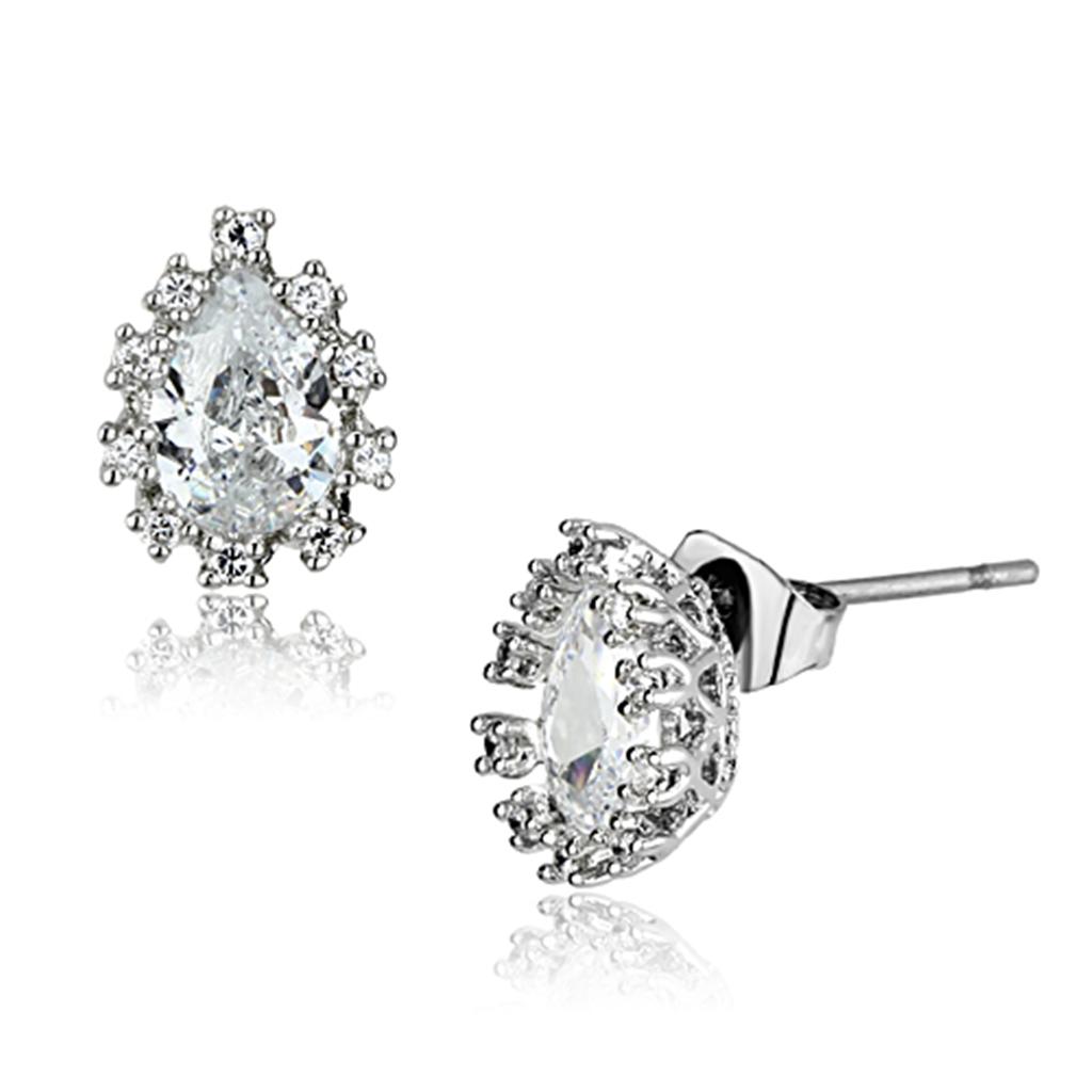MA3W386 - Rhodium Brass Earrings with AAA Grade CZ  in Clear