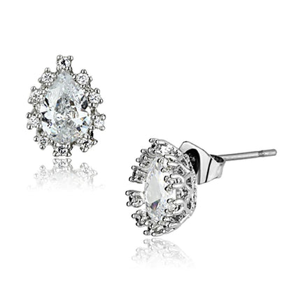 MA3W386 - Rhodium Brass Earrings with AAA Grade CZ  in Clear