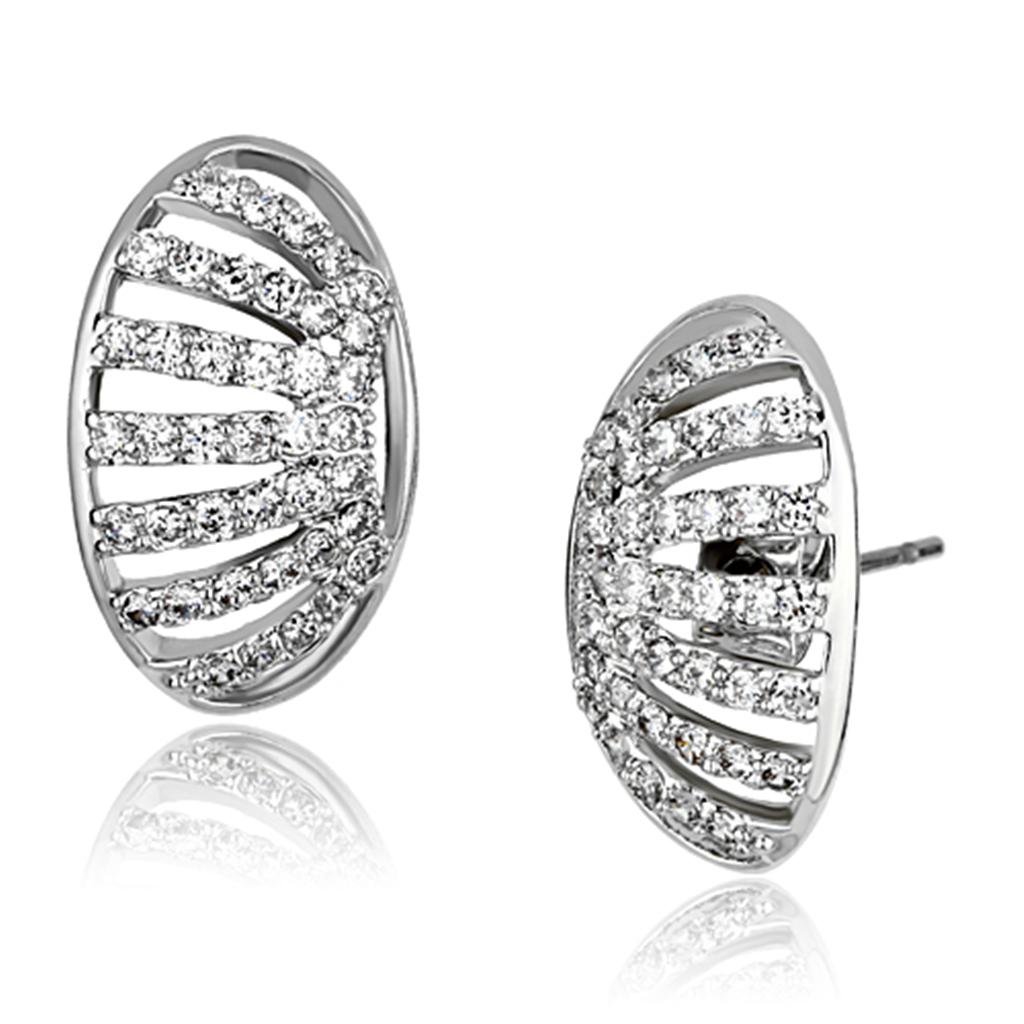 MA3W393 - Rhodium Brass Earrings with AAA Grade CZ  in Clear