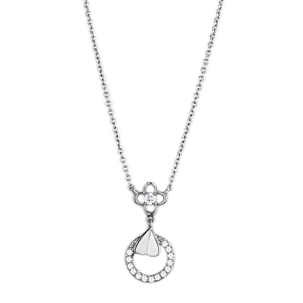 MA3W419 - Rhodium Brass Necklace with AAA Grade CZ  in Clear