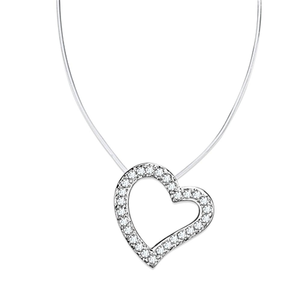 MA3W420 - Rhodium Brass Necklace with AAA Grade CZ  in Clear