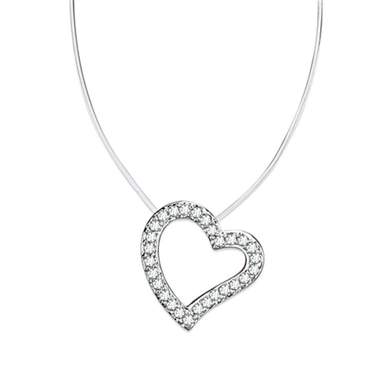 MA3W420 - Rhodium Brass Necklace with AAA Grade CZ  in Clear