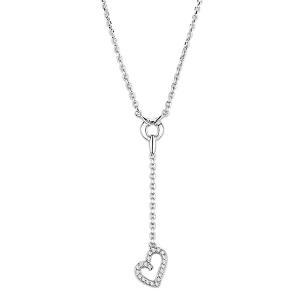 MA3W425 - Rhodium Brass Necklace with AAA Grade CZ  in Clear