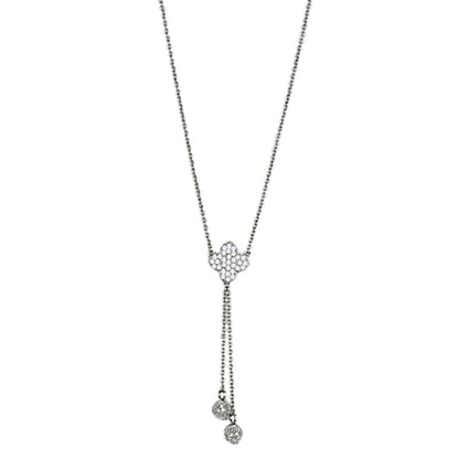 MA3W427 - Rhodium Brass Necklace with AAA Grade CZ  in Clear