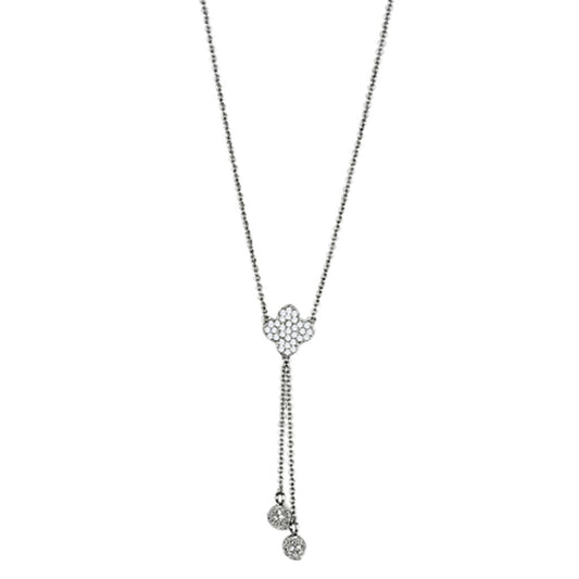 MA3W427 - Rhodium Brass Necklace with AAA Grade CZ  in Clear