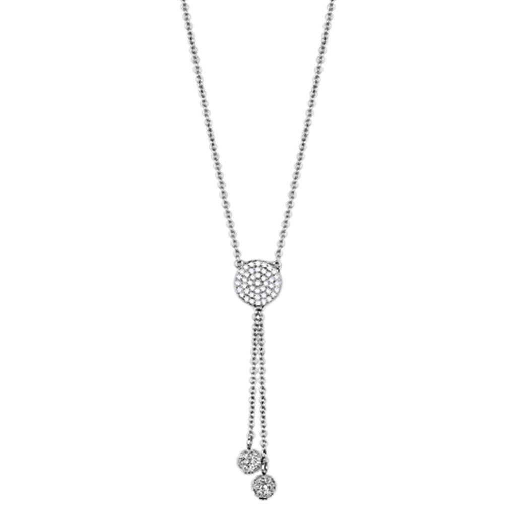 MA3W429 - Rhodium Brass Necklace with AAA Grade CZ  in Clear