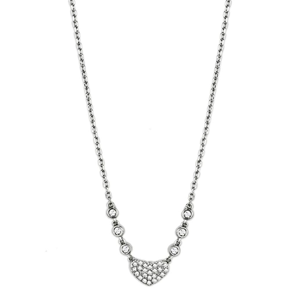 MA3W433 - Rhodium Brass Necklace with AAA Grade CZ  in Clear