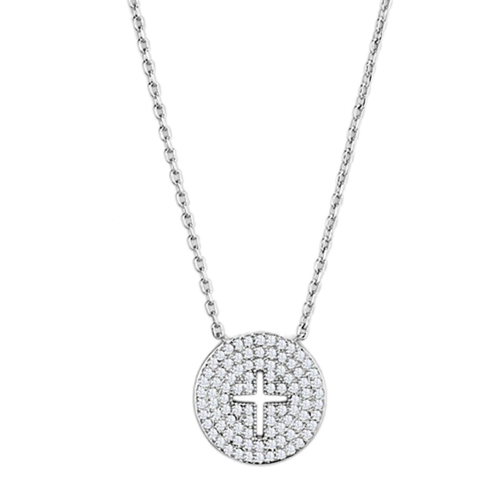 MA3W434 - Rhodium Brass Necklace with AAA Grade CZ  in Clear