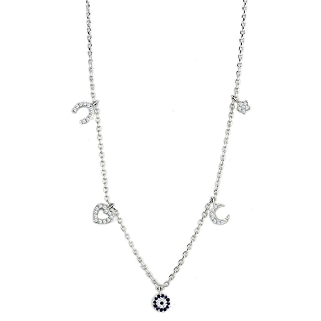 MA3W439 - Rhodium Brass Necklace with AAA Grade CZ  in Montana