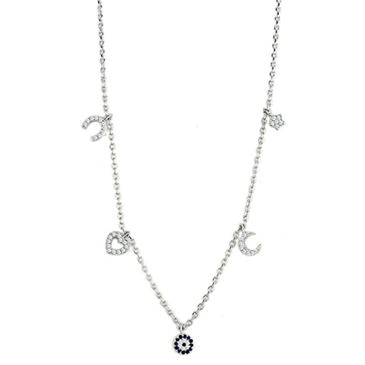 MA3W439 - Rhodium Brass Necklace with AAA Grade CZ  in Montana