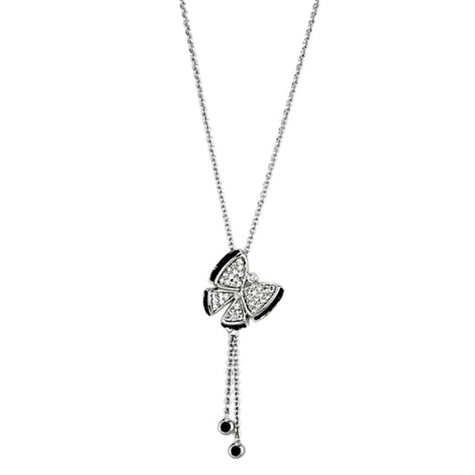 MA3W441 - Rhodium + Ruthenium Brass Necklace with AAA Grade CZ  in Black Diamond