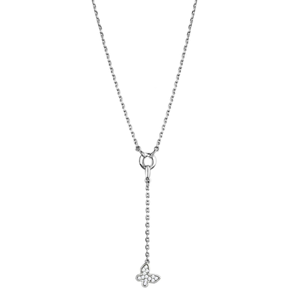 MA3W443 - Rhodium Brass Necklace with AAA Grade CZ  in Clear