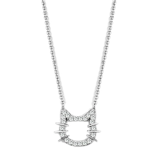 MA3W446 - Rhodium Brass Necklace with AAA Grade CZ  in Clear