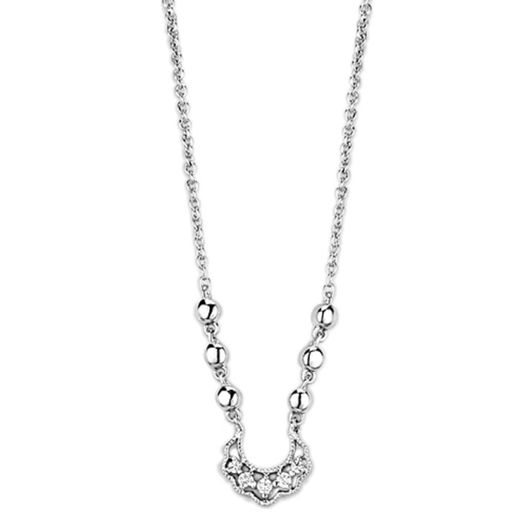 MA3W448 - Rhodium Brass Necklace with AAA Grade CZ  in Clear
