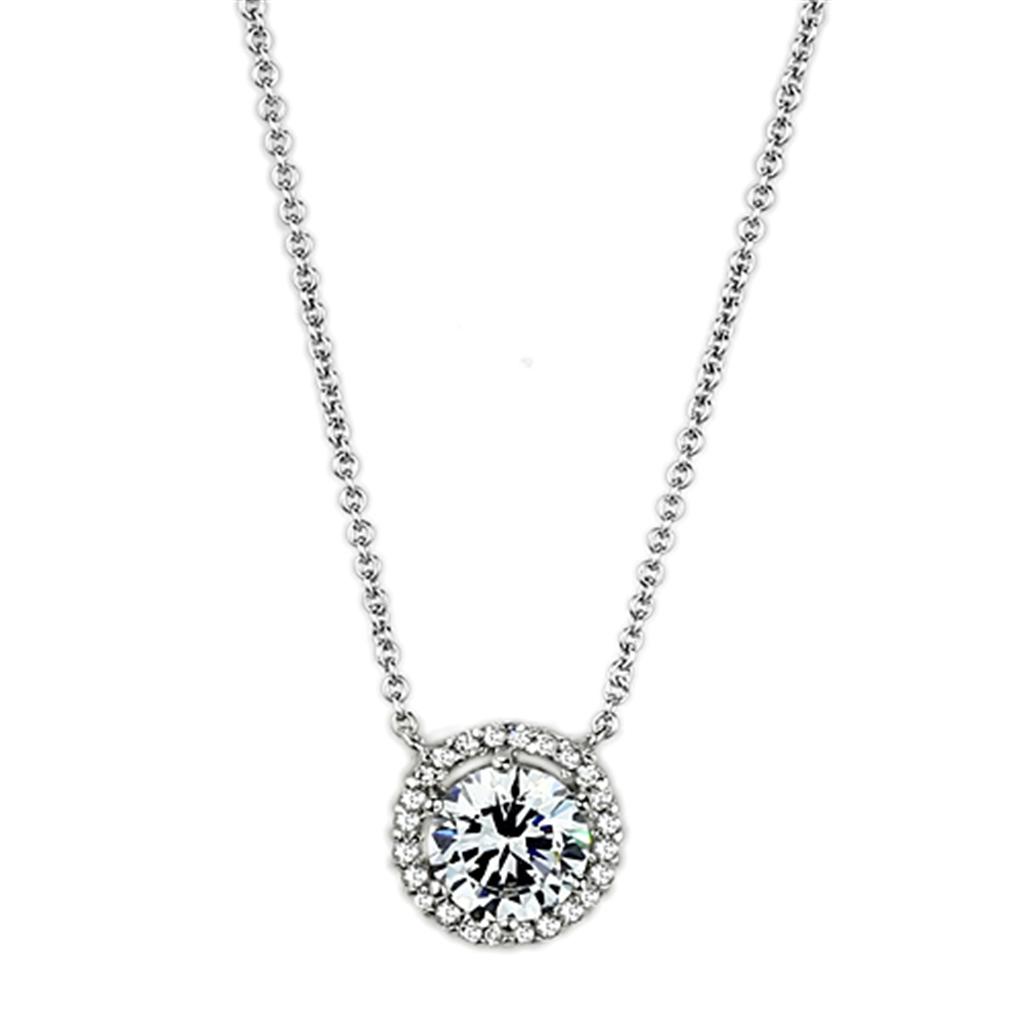 MA3W450 - Rhodium Brass Necklace with AAA Grade CZ  in Clear