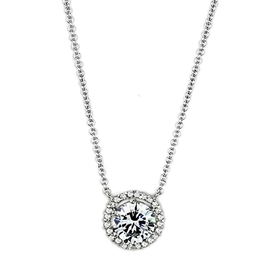 MA3W450 - Rhodium Brass Necklace with AAA Grade CZ  in Clear