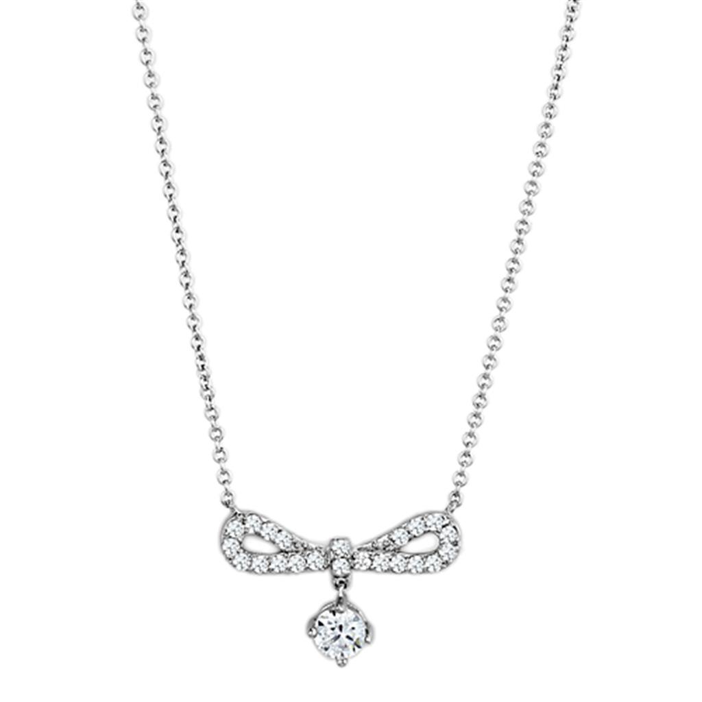 MA3W452 - Rhodium Brass Necklace with AAA Grade CZ  in Clear