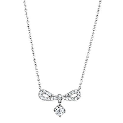 MA3W452 - Rhodium Brass Necklace with AAA Grade CZ  in Clear