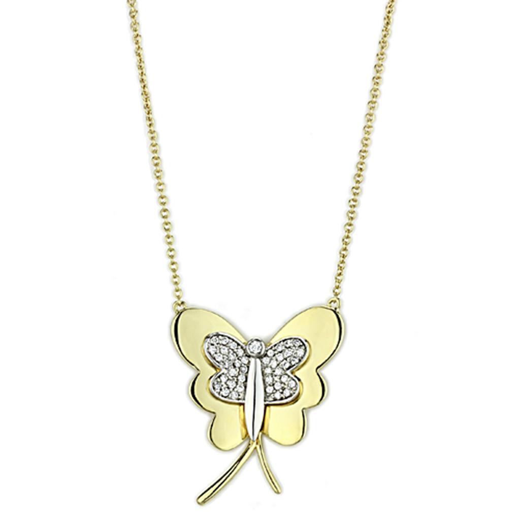 MA3W459 - Gold+Rhodium Brass Necklace with AAA Grade CZ  in Clear