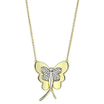 MA3W459 - Gold+Rhodium Brass Necklace with AAA Grade CZ  in Clear