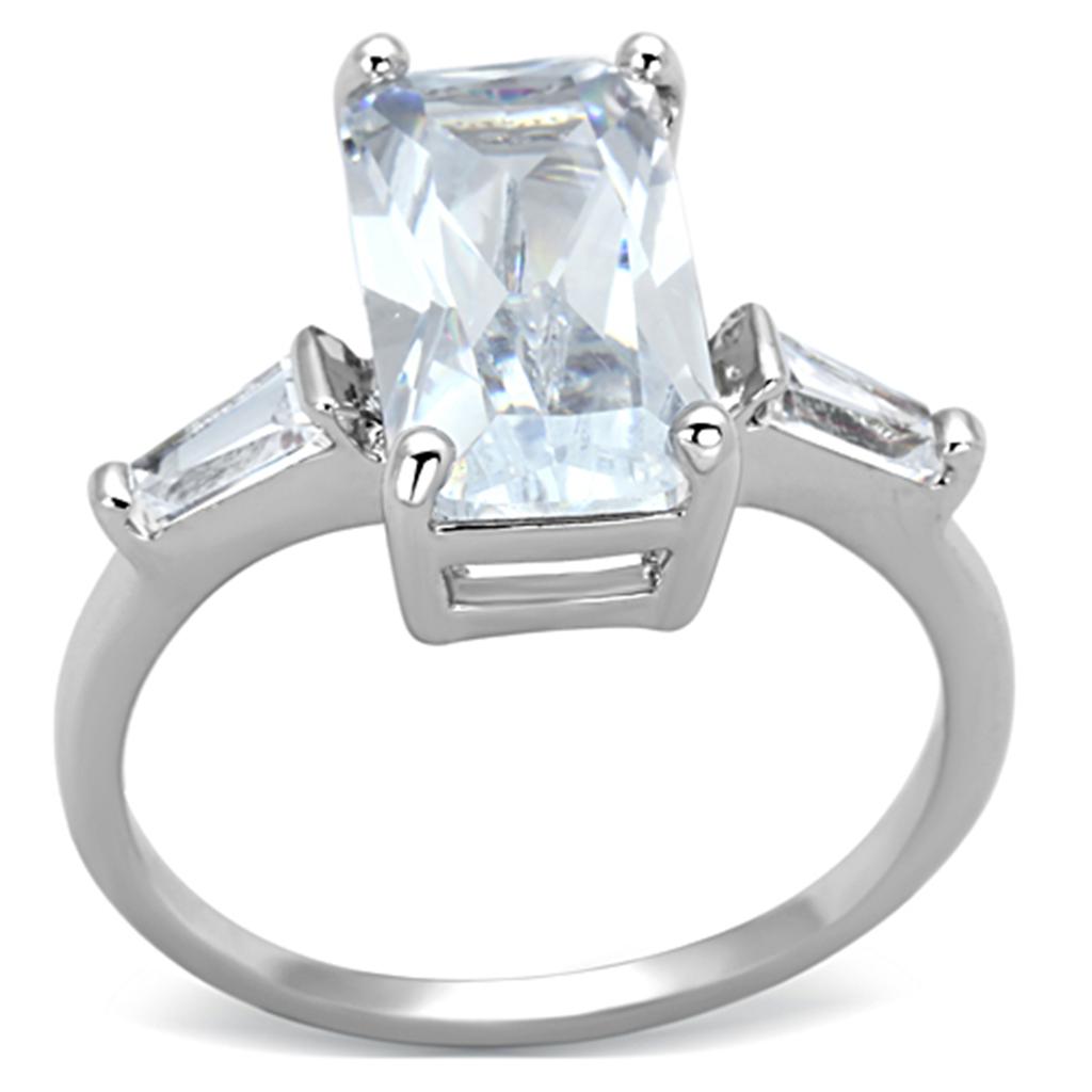 MA3W460 - Rhodium Brass Ring with AAA Grade CZ  in Clear
