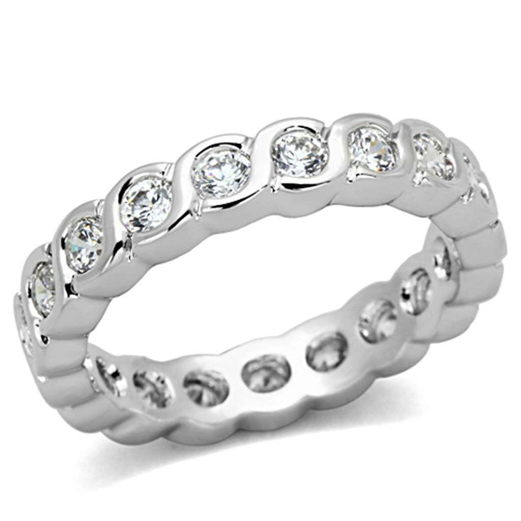 MA3W462 - Rhodium Brass Ring with AAA Grade CZ  in Clear