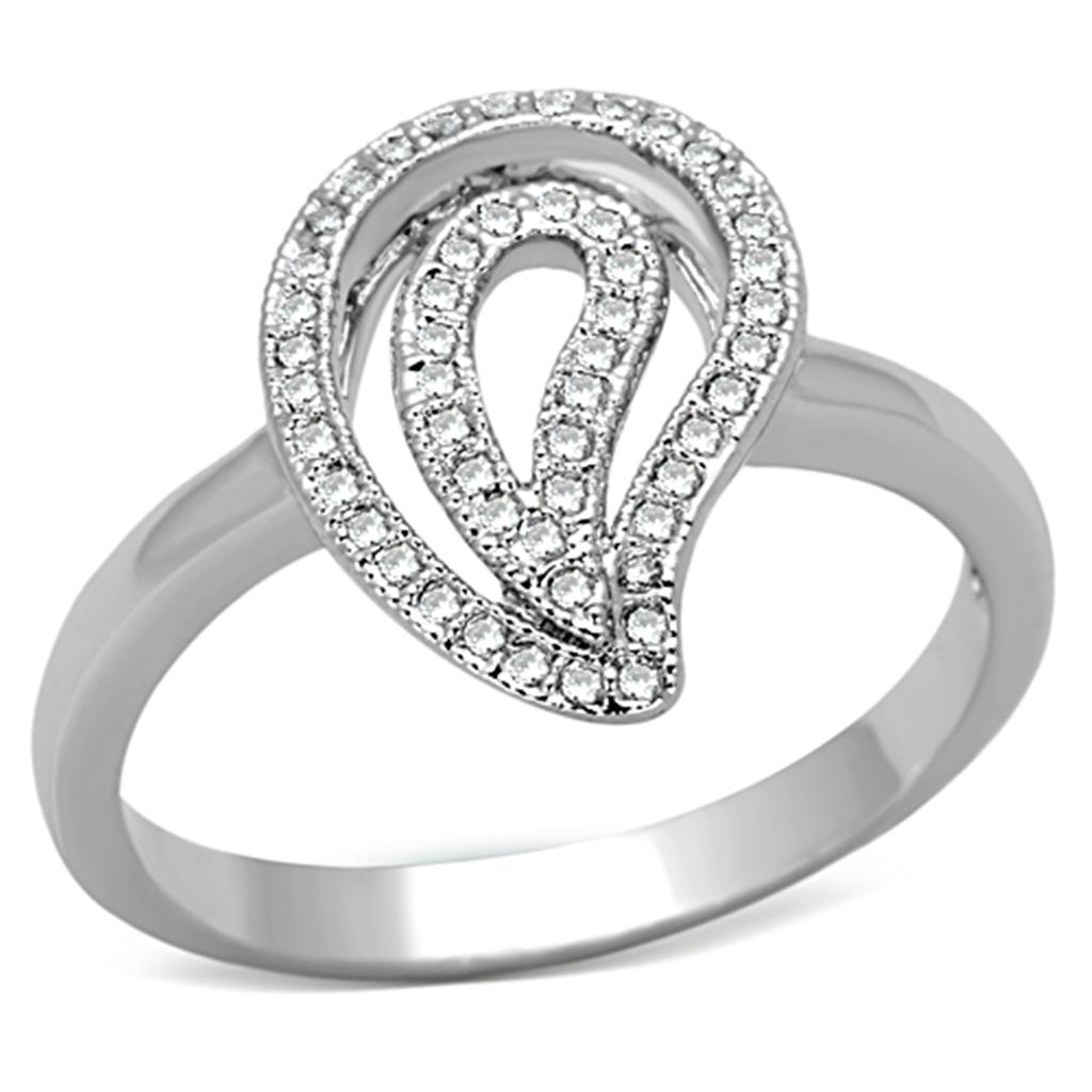 MA3W463 - Rhodium Brass Ring with AAA Grade CZ  in Clear