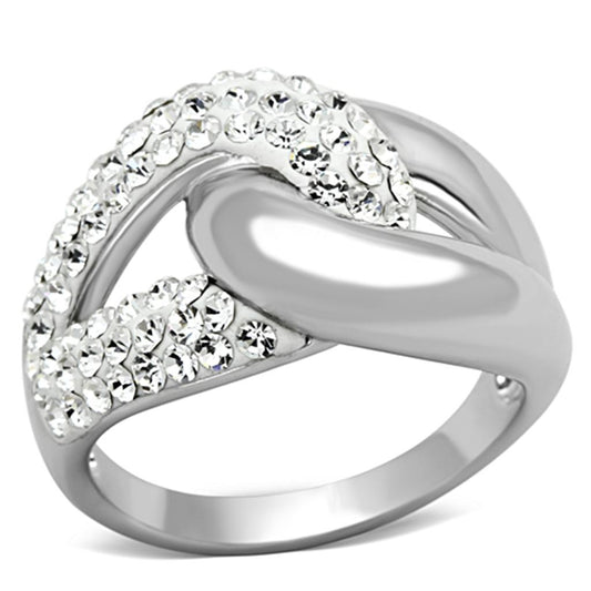 MA3W466 - Rhodium Brass Ring with Top Grade Crystal  in Clear