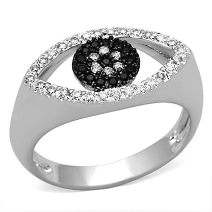MA3W470 - Rhodium + Ruthenium Brass Ring with AAA Grade CZ  in Black Diamond