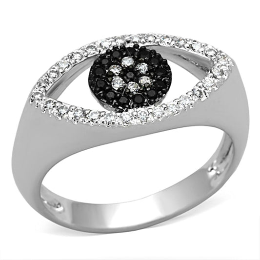 MA3W470 - Rhodium + Ruthenium Brass Ring with AAA Grade CZ  in Black Diamond