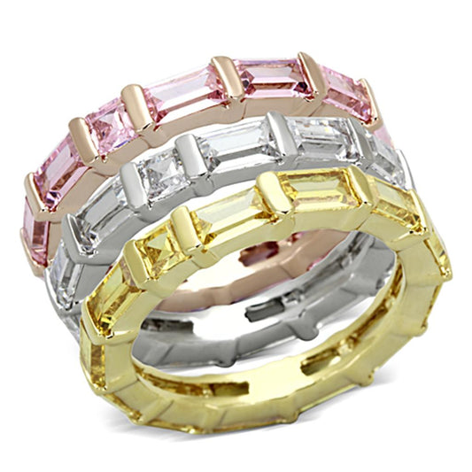 MA3W473 - Tricolor Brass Ring with AAA Grade CZ  in Multi Color
