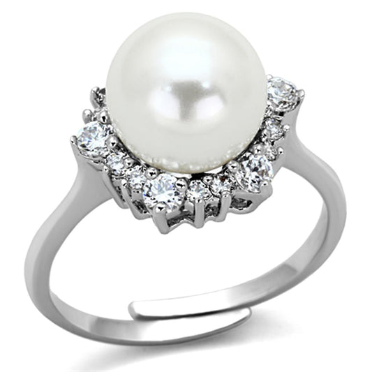 MA3W477 - Rhodium Brass Ring with Synthetic Pearl in White