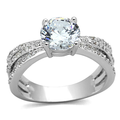 MA3W478 - Rhodium Brass Ring with AAA Grade CZ  in Clear