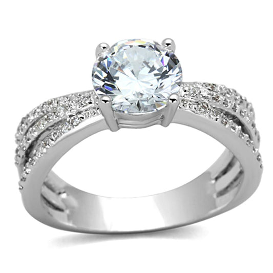 MA3W478 - Rhodium Brass Ring with AAA Grade CZ  in Clear
