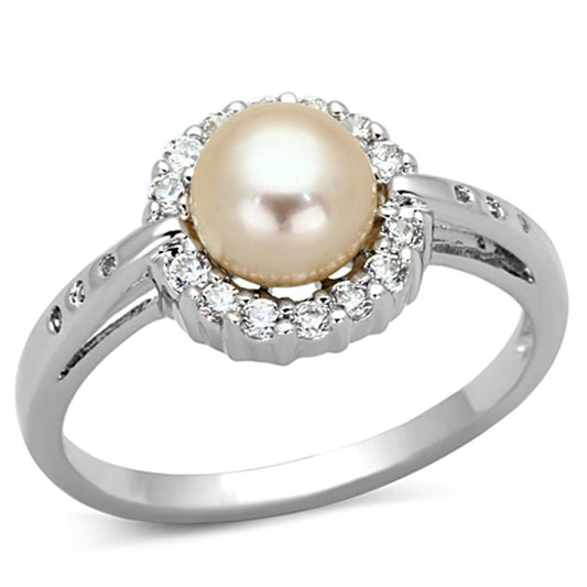 MA3W487 - Rhodium Brass Ring with Synthetic Pearl in White
