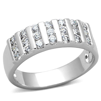 MA3W488 - Rhodium Brass Ring with AAA Grade CZ  in Clear