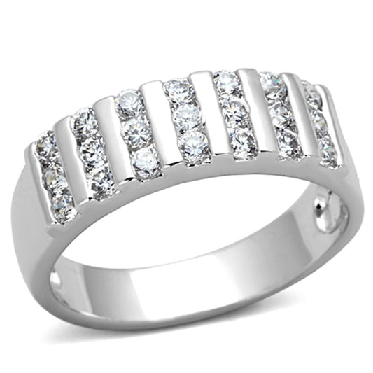 MA3W488 - Rhodium Brass Ring with AAA Grade CZ  in Clear