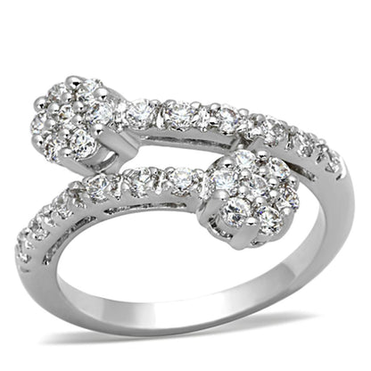 MA3W490 - Rhodium Brass Ring with AAA Grade CZ  in Clear