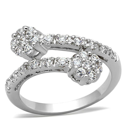 MA3W490 - Rhodium Brass Ring with AAA Grade CZ  in Clear