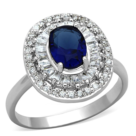 MA3W495 - Rhodium Brass Ring with Synthetic Synthetic Glass in Sapphire