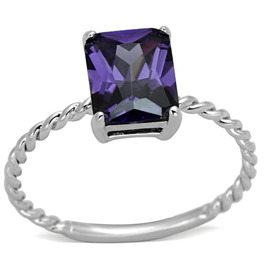 MA3W498 - Rhodium Brass Ring with AAA Grade CZ  in Amethyst