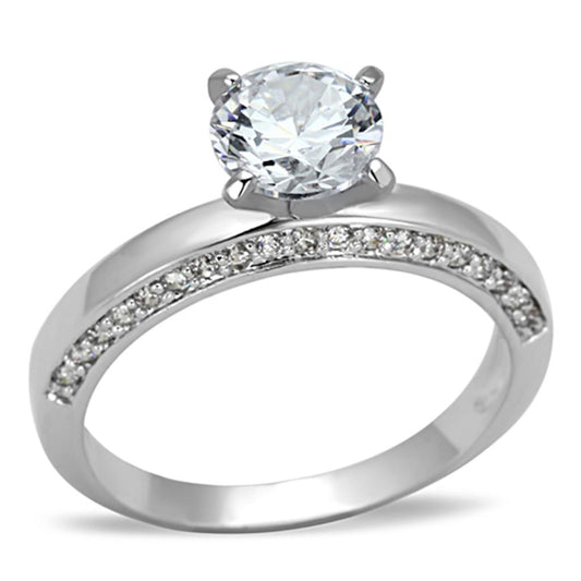 MA3W504 - Rhodium Brass Ring with AAA Grade CZ  in Clear