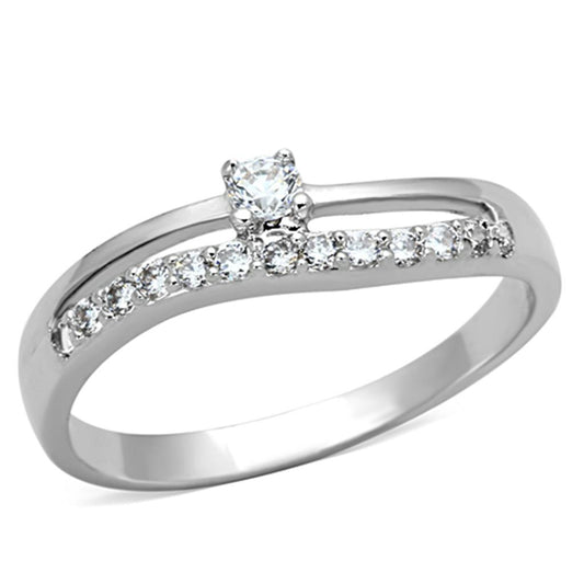 MA3W505 - Rhodium Brass Ring with AAA Grade CZ  in Clear
