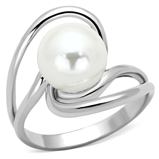 MA3W512 - Rhodium Brass Ring with Synthetic Pearl in White