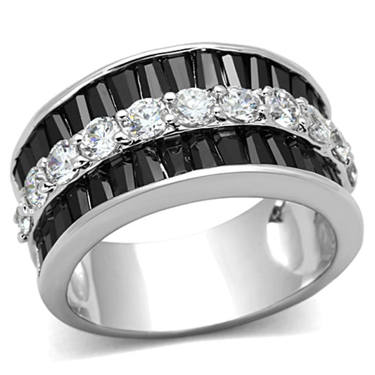 MA3W513 - Rhodium Brass Ring with AAA Grade CZ  in Black Diamond